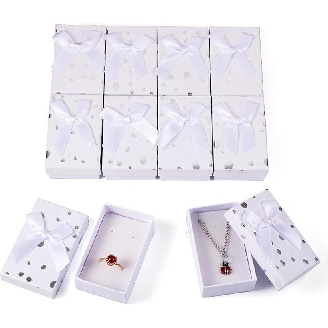 

Craftdady 12pc Pink Polka Dot Jewelry Boxes with Lids, Bowknot, 3.19 x 1.97 Inch, Valentines Day, Modern, Rectangular, Flip Top Lid, Sponge Filled, білий