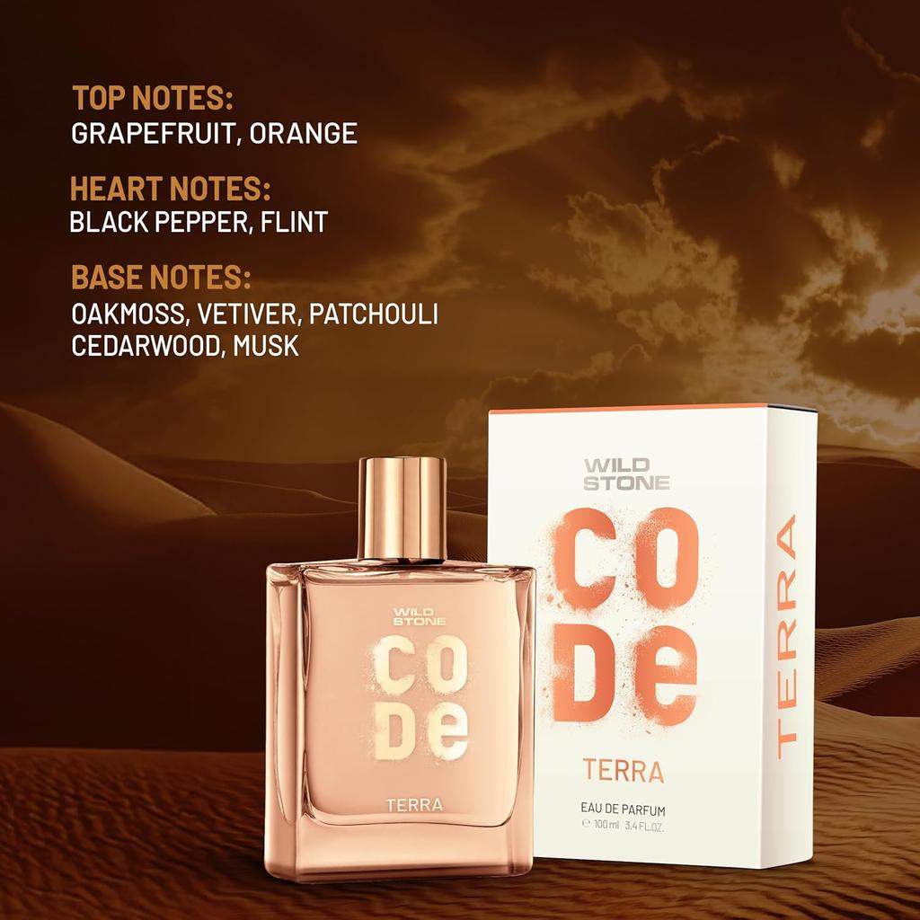 Wild Stone Code Terra Eau De Parfum For Men 100ml Long Lasting Earthy Musk Fragrance Perfume For Mature Sleek Classy Personality