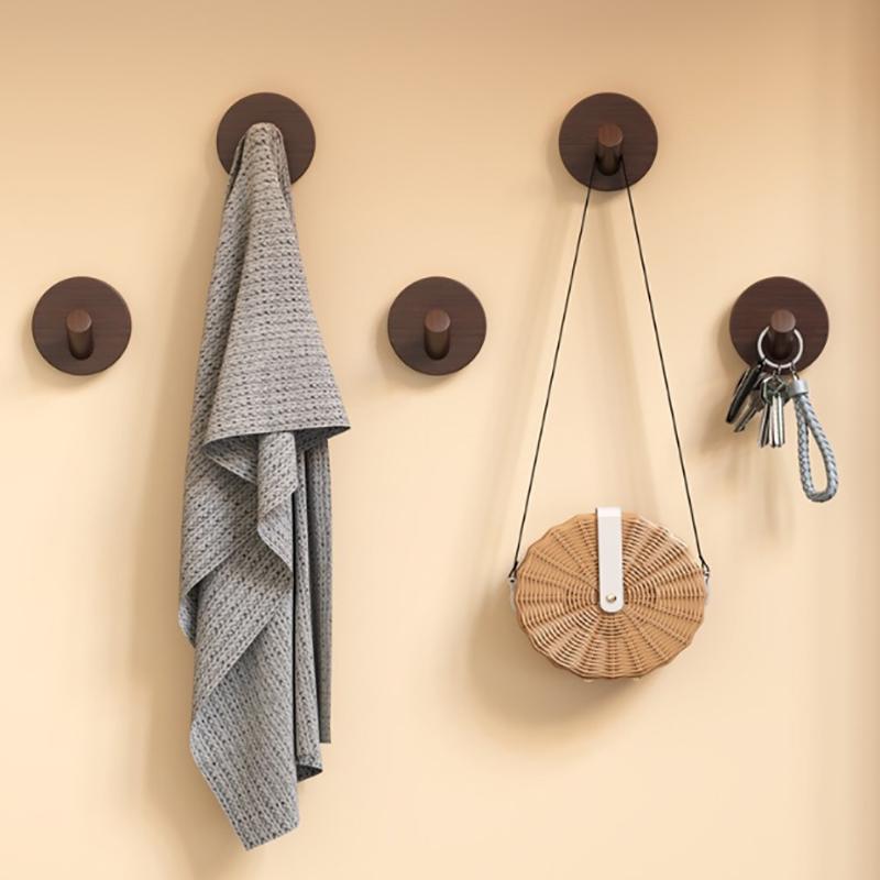 Selbstklebender einfacher Haken aus Massivholz Nussbaum Hängehaken Badezimmerwandhaken Schlafzimmer Garderobenständer Zuhause Handtuch Schlüssel Dekoration