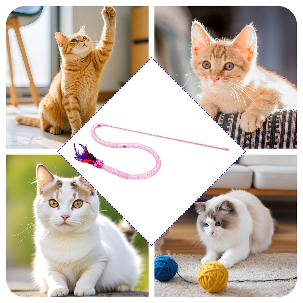 New elastic mesh cat teaser feather cat teaser stick snake-shaped sound-making toy cat interaction and entertainment pet supply