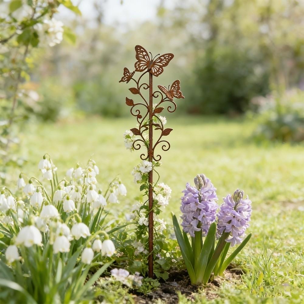 Wrought Iron Metal Butterfly Garden Stake Cutout Butterfly Vintage Style Rustic Yard Art Stake Weatherproof Rust-Resistant