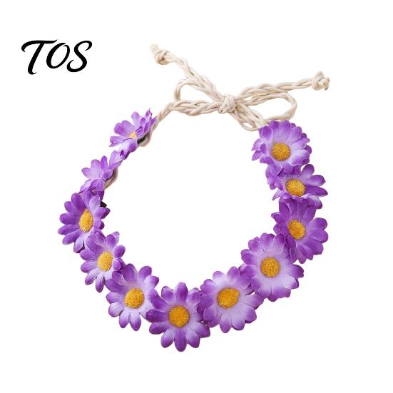 Cute Macaron Color Flower Crown Daisy/Sunflower Wreath Headband for Women Girls, Adjustable Floral Fabric Daisy Headpiece Beach Vacation Wedding