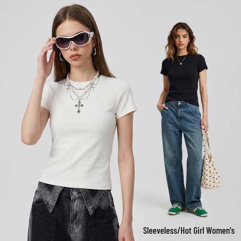 Women's Spring Summer Slim Fit Spandex T-shirt - Short Sleeve American Style