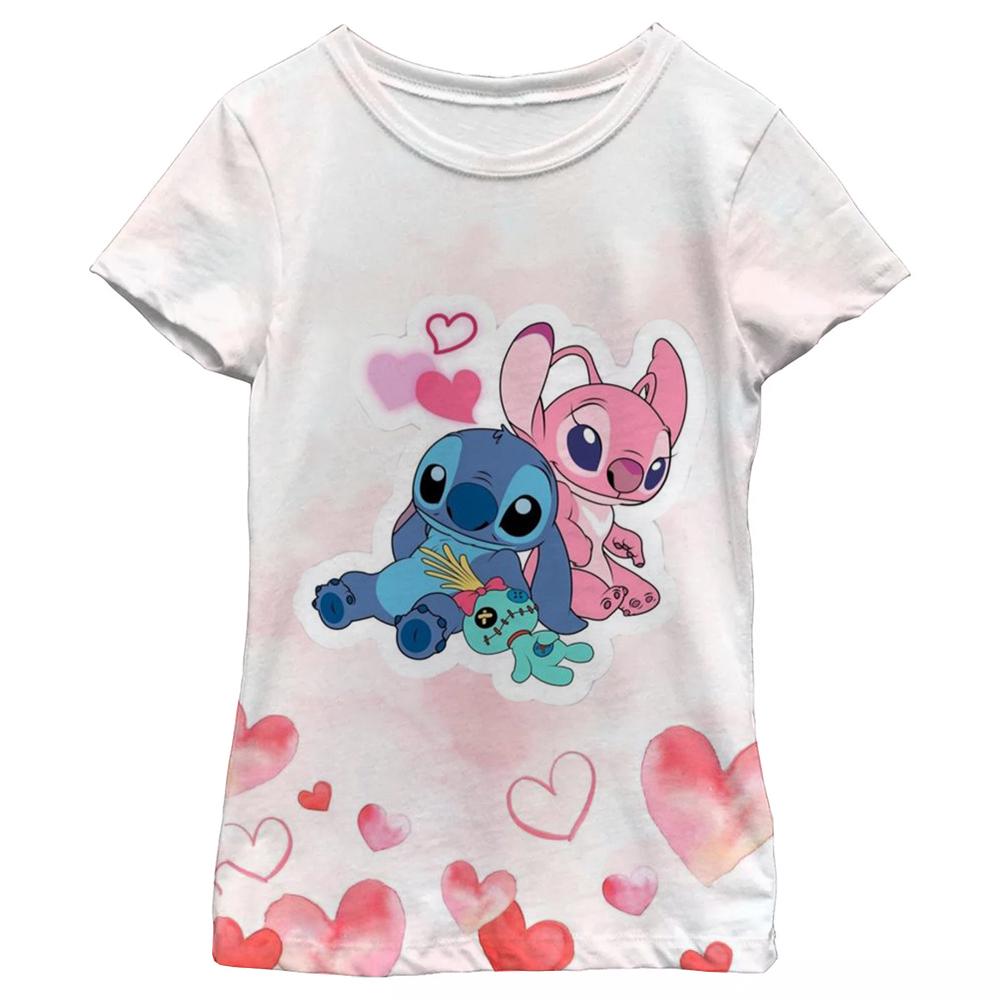 Nowa Kawaii Lilo Stitch Koszulka z Kreskówką Dzieci Dzieci Stitch Urocza Koszulka Manga Y2k Graficzna Koszulka Dziewczynka Chłopiec Góra Koszulki Lilo Stich