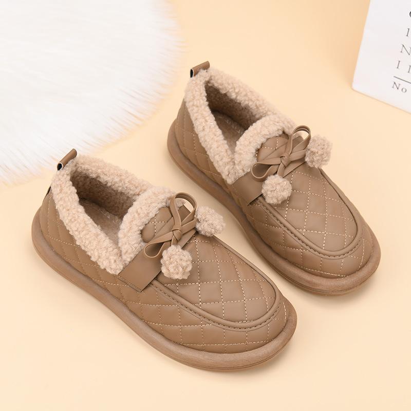 Winter New Fashion Warm Casual Soft-soled Cotton Shoes Women's Leather Waterproof Velvet Thickened Doudou Shoes