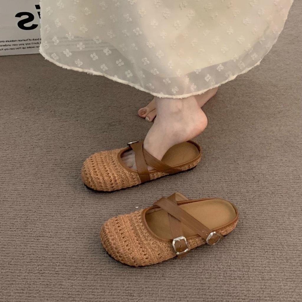 Late evening breeze wearing women's new 2025 spring and summer vacation with Mary Jane half slippers