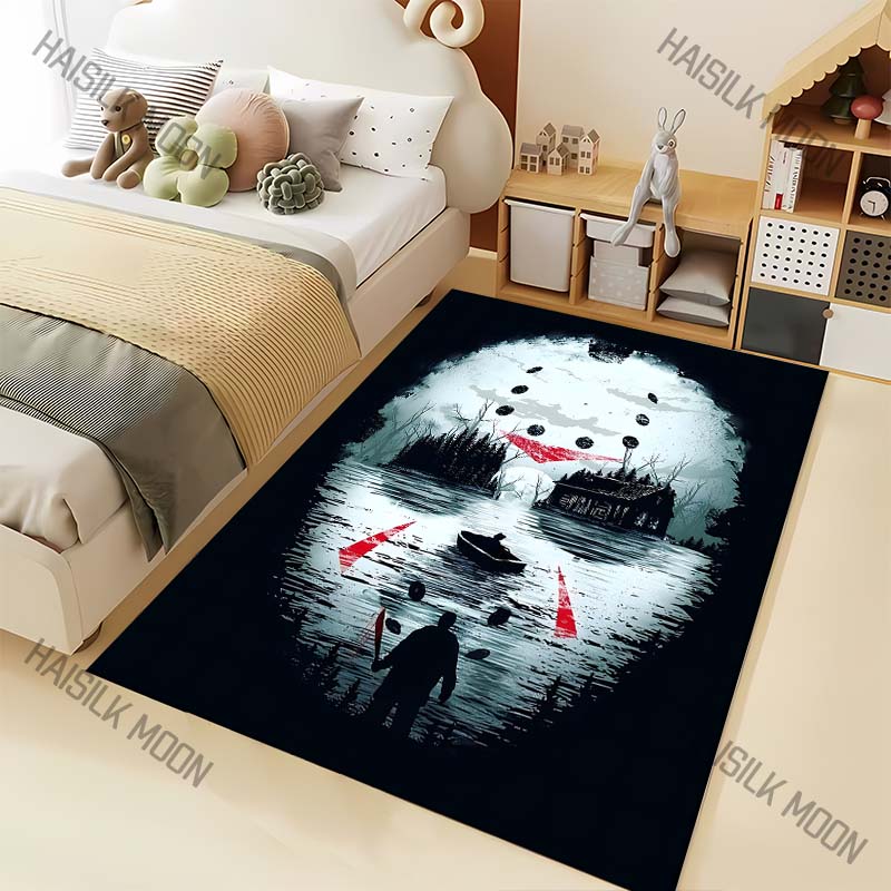 

Halloween Themed Horror Mask Man Carpet for Living Room Bedroom Bedside Floor Mat Cloakroom Area Rug Festive Decor Large Size 40x60cm