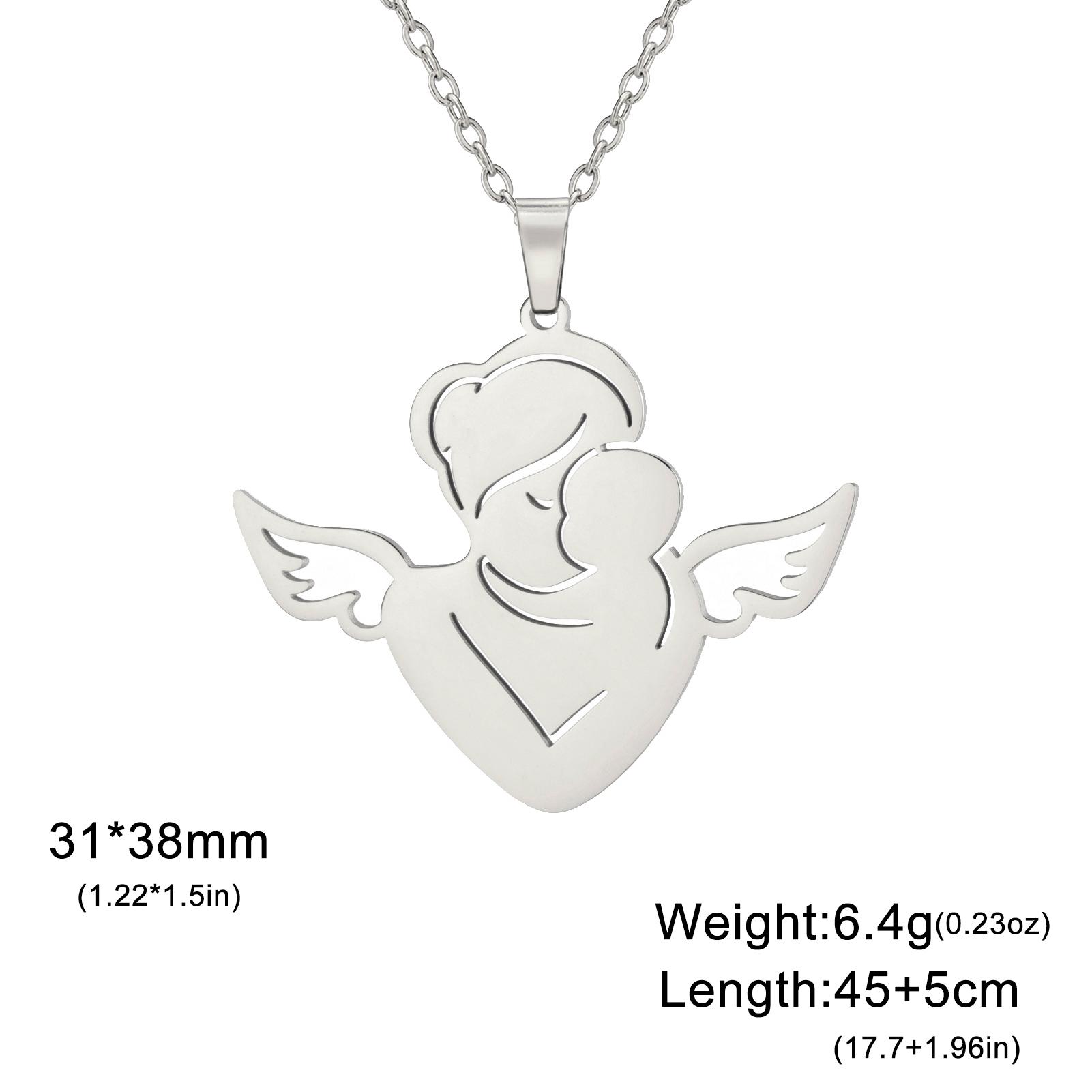 

Teamer Mom and Child Pendant Necklace Stainless Steel Gold Color Necklaces Mother Love Angel Wing Jewelry Gift No Rust