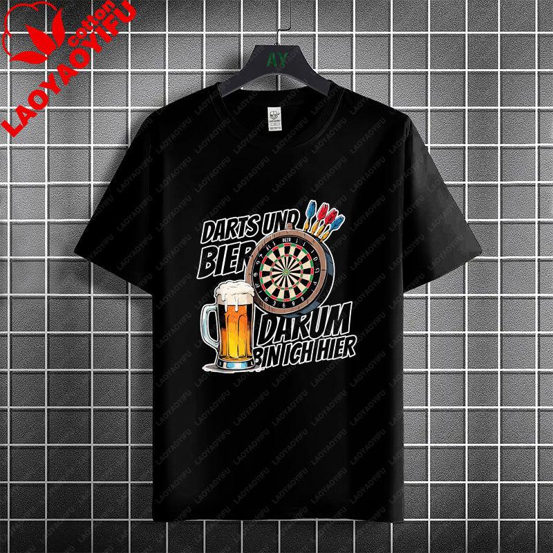 Thats Why IM Here Funny Dart and Beer Graphic TShirt 100 Cotton Short Sleeve Casual Tee Outdoor Activities  Social Events
