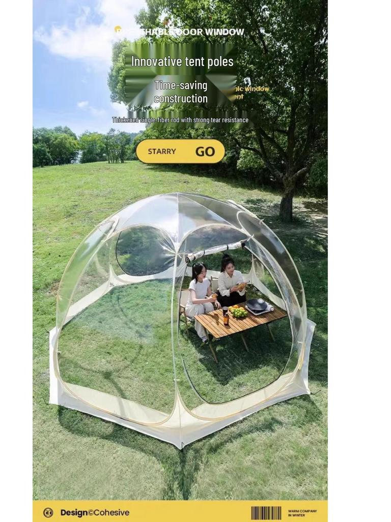 Transparent Spherical Outdoor Tent: Starry Sky Bubble House, Windproof & Warm Sunroom for Dining or Camping, Mongolian Yurt Design.