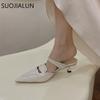 Fashion SUOJIALUN 2024 Spring New Brand Women Slipper fashion Pointed Toe Slip On Mules Shoes Thin High Heel Outdoor Dress Sandal Pumps