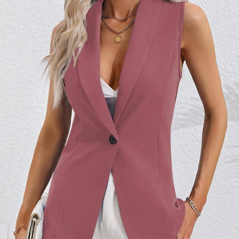 

Women Europe United States Solid Casual Autumn Korean Style Female Black White Pink Suit Vest Top Sleeveless Outerwear XL фіолетовий