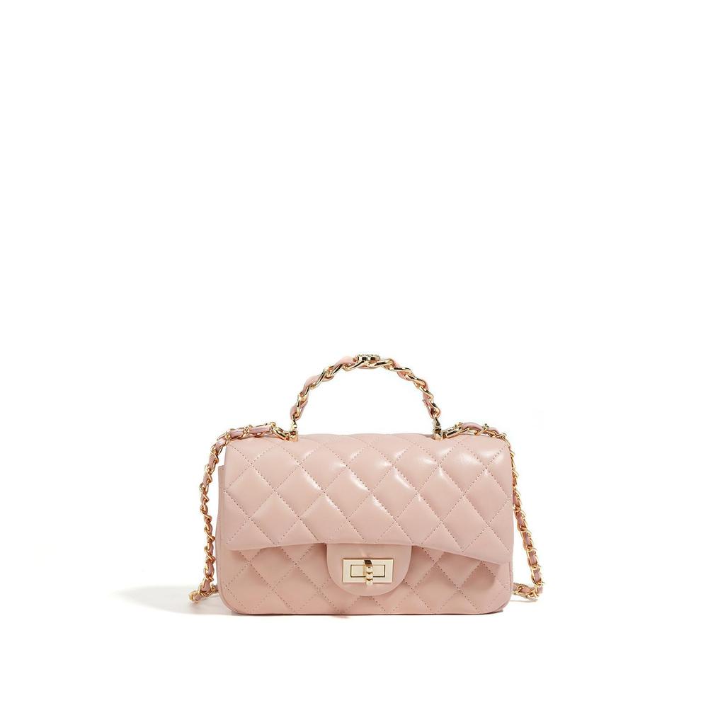 Leather and Cowhide Handbag, One Shoulder Crossbody Women's Bag, Diamond Grid Chain Bag, Versatile, Light Luxury Commuting Women's Bag