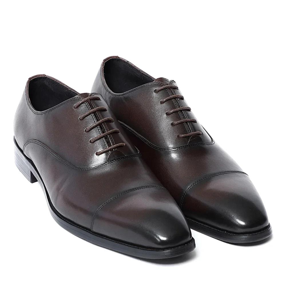 

Italian Luxury High Quality Elegant Male Natural Genuine Leather Social Shoes Office Career Business Formal Solid Oxfords Shoe 45 темно-коричневого кольору