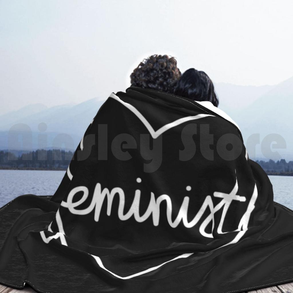 Feminist Heart L | Black Blanket For Sofa Bed Travel Big Large Word Feminist Embroidery Heart Heart Shaped Cute