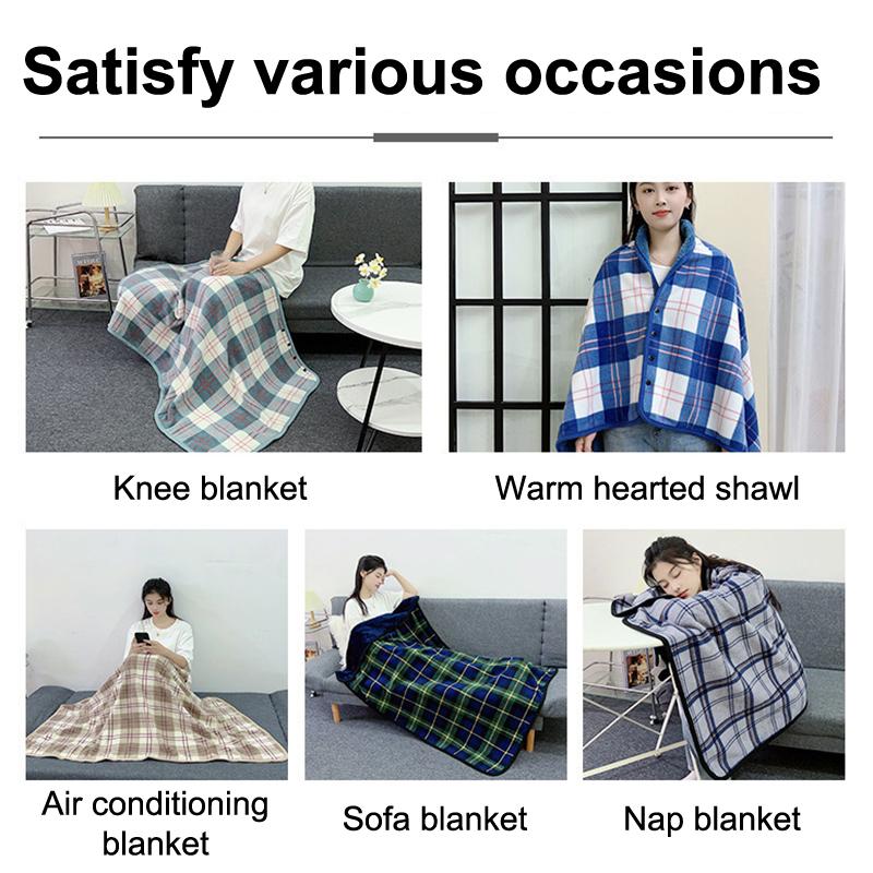 Wearable Plaid Fleece Blanket With Button Winte Warm Throws On Sofa Bed Travel Thicken Bedroom Office Air Conditioning Blanket
