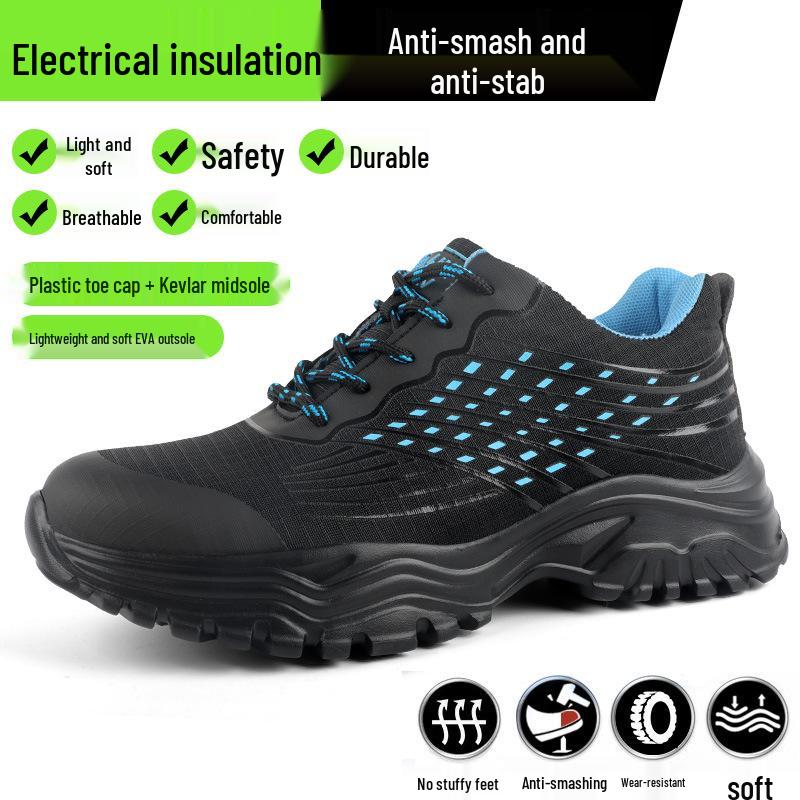 

Men s Lightweight Steel Toe Work Shoes - Soft Sole, Anti-Smash, Anti-Puncture, Electrician Insulation Safety Footwear Size 42