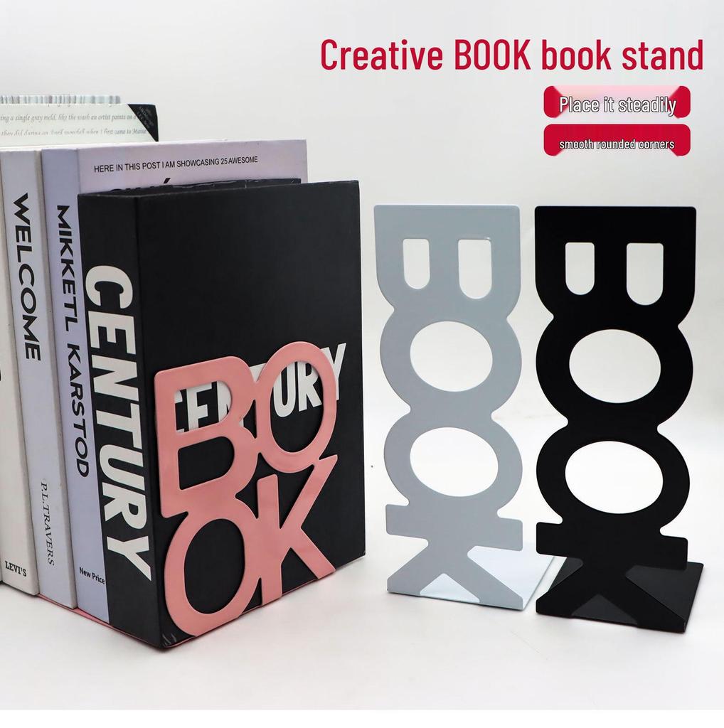 Powder Pink Letter-Shaped Metal Book Stand and Desktop Book Holder