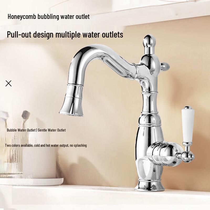TLXT Vintage Pull-Out Bathroom Faucet with Ceramic Handles