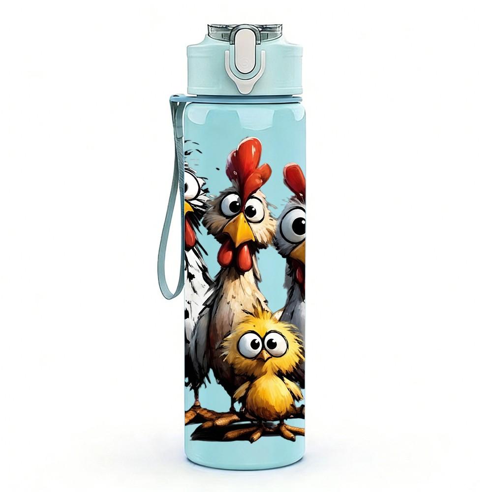 1PC Thanksgiving Turkey Autumn Cartoon Print 750ml Color Plastic Sports Water Bottle Leakproof Flip Straw Lid Suitable for Sports Office Home Use