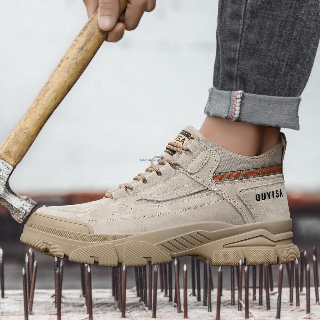 Fashion Guyisa New Construction Work Shoes Men Steel Toe Safety Shoes Anti-stab Anti-smash Work Safety Boots Male Protective Footwear