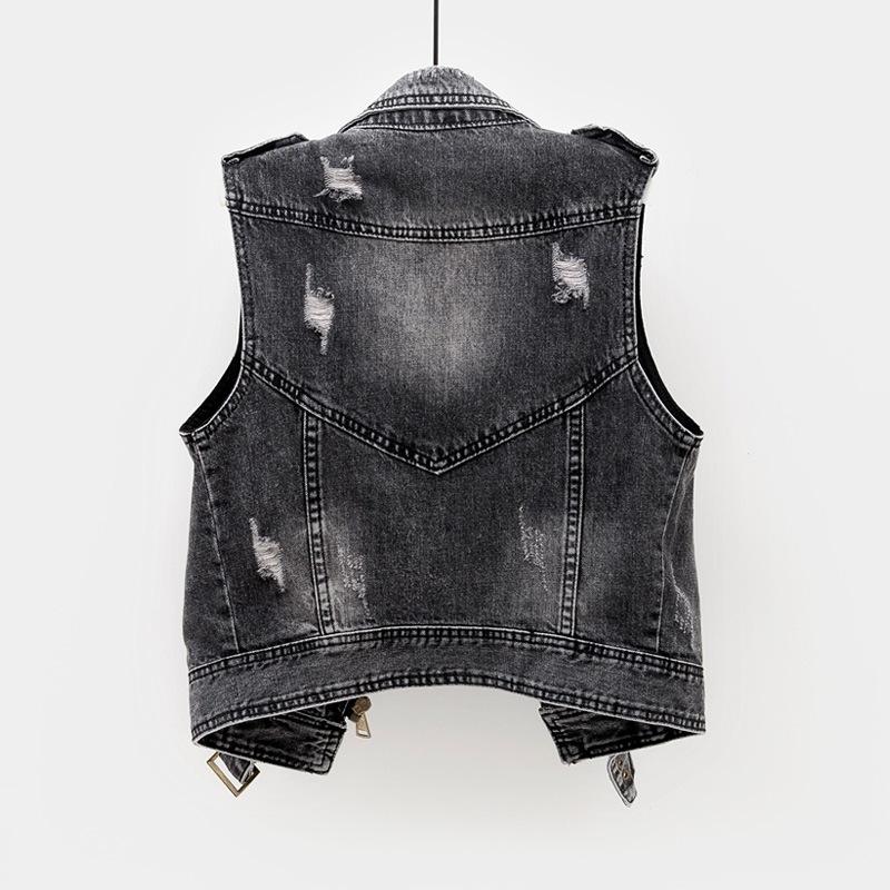 Denim Vest Women's Fashion All-match Ripped Motorcycle Jacket Sleeveless Autumn Jacket