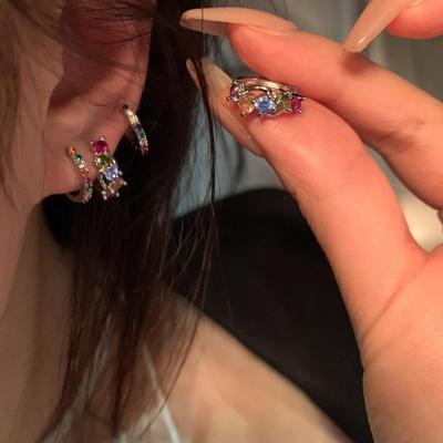 Korean Contrast Color Zircon Rainbow Earrings: Unique & Stylish