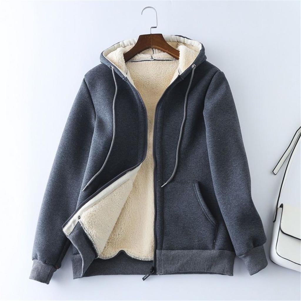 Women Sherpa Fleece Lined Hooded Jacket Zip‑Up Thick Warm Casual Winter Hoodie Coat With Pockets