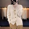 Chic Knit Cardigan: Solid Color V-Neck with Heart-Shaped Buttons, Long-Sleeve, Loose Fit Sweater Coat for Autumn/Winter