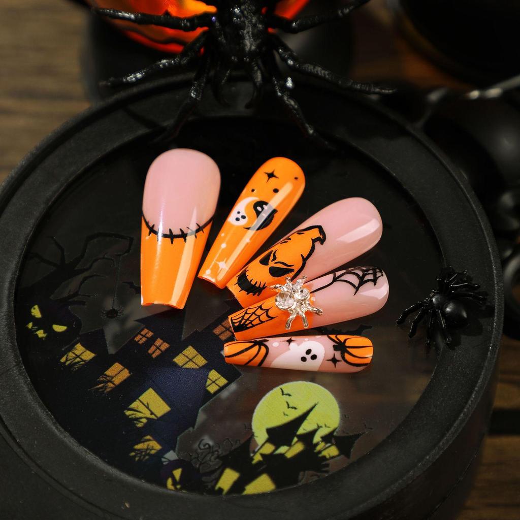 Halloween Spider Web & Ghost Rhinestone Press-On Nail Art Set