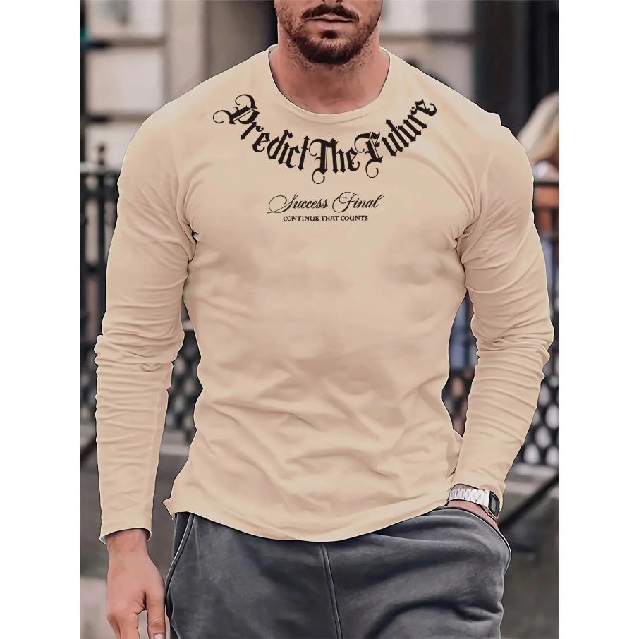 Spring and autumn men letter printed long sleeve simple fashion trend T-shirt high quality street clothes comfortable men's wear