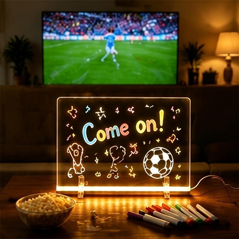 DIY Rewritable Glowing Acrylic Message Board Lamp, Light Up Drawing Board for Kids, Comes with 7 Vibrant Color Marker Pens