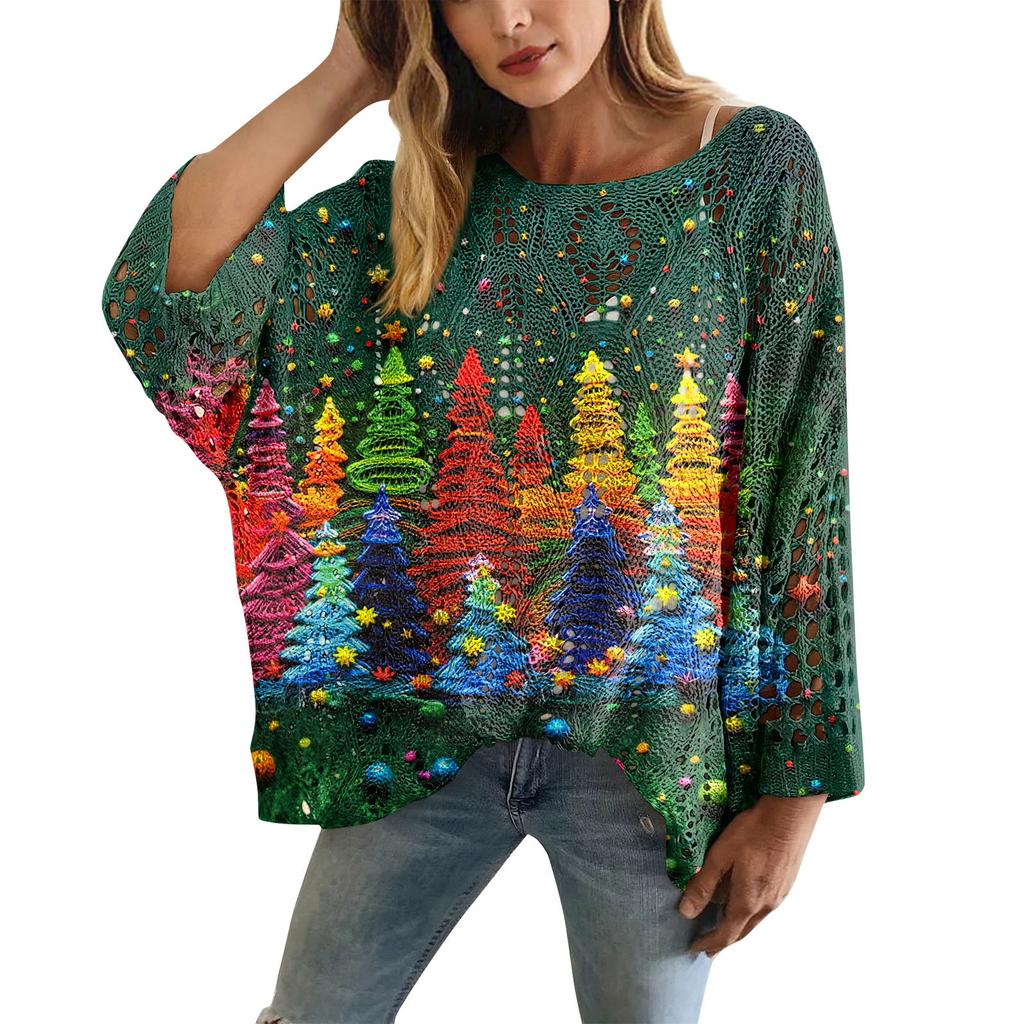 XY-LK01-Pullover hollow blouse 3D printed sweater spring and summer new