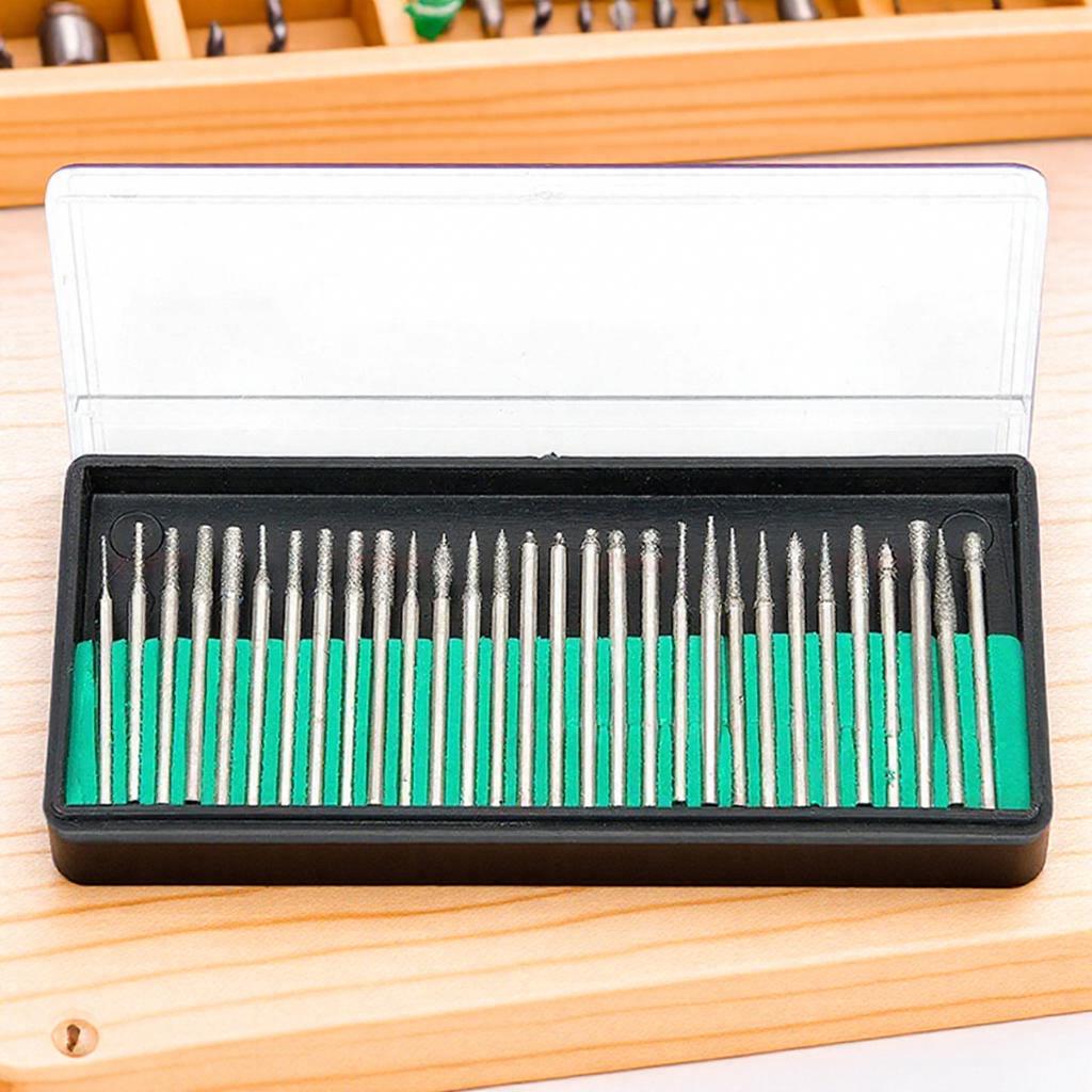 STONEGO 30pcs Diamond Grinding Set - 3mm Shank Needle Points for Engraving & Polishing Glass, Jade