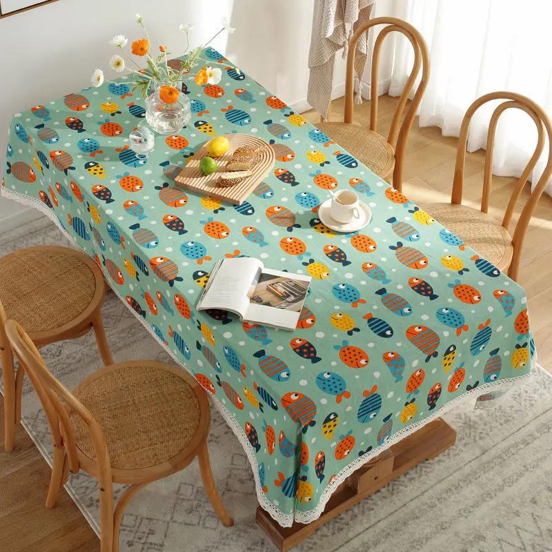 Tablecloth Plaid Lace Pastoral Student Writing Desk Cloth Nordic Simple Rectangle Banquet Party Decorative Table  Dustproof
