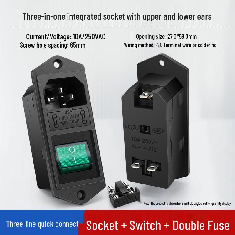 Three-in-One Medical Power Socket with Integrated Schuko Plug, Double Fuse Holder, and Switch