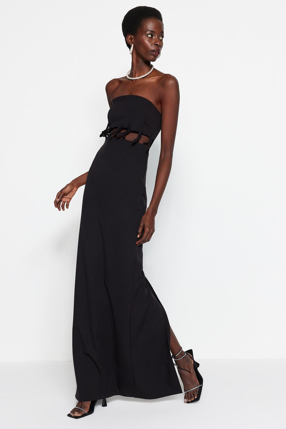 

Women s Fashion New Evening Dress & Graduation Dress Black Woven Window Cut Out Detailed Long Evening Evening Dress
