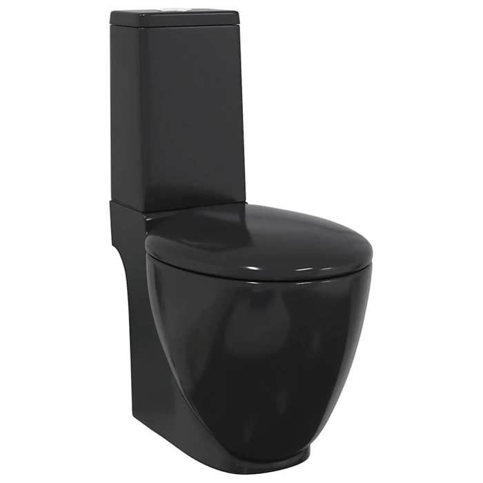 VidaXL Toilette Céramique Rond Noir Écoulement d'Eau au Fond Salle de Bain 141136