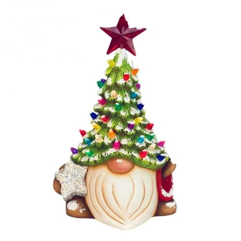 1 Pcs Resin Gnome Xmas Tree Figurines Statue Ornaments Creative Dwarf Miniatures Desktop Crafts