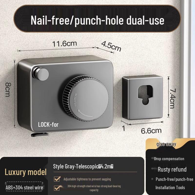 Indoor Retractable Clothesline - Invisible, No-Punch Installation for Bathroom or Balcony