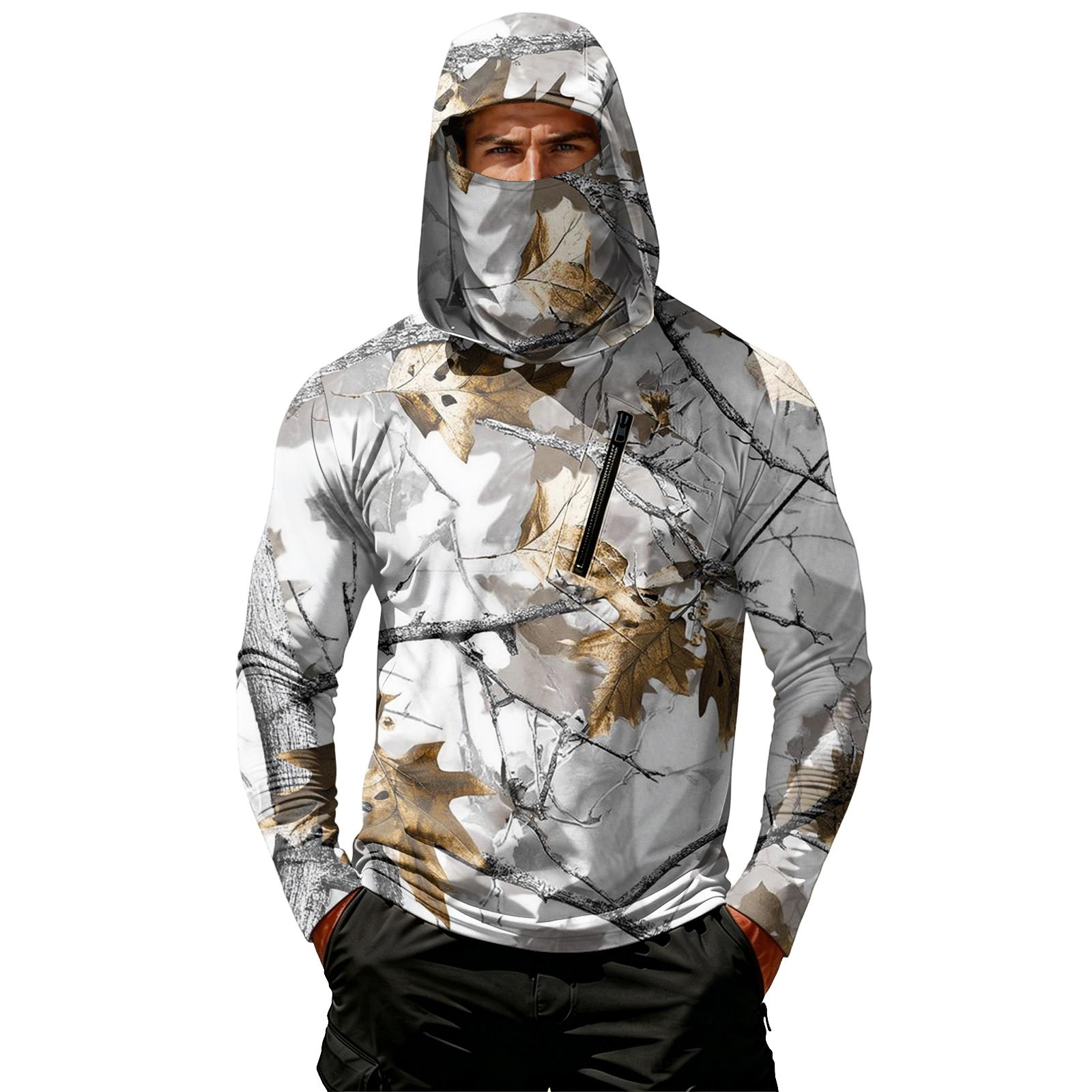 

Men s Casual Leaf Camouflage Print Hooded Long Sleeve Sun Protection Shirt Lightweight Breathable Outdoor Pullover Top XL