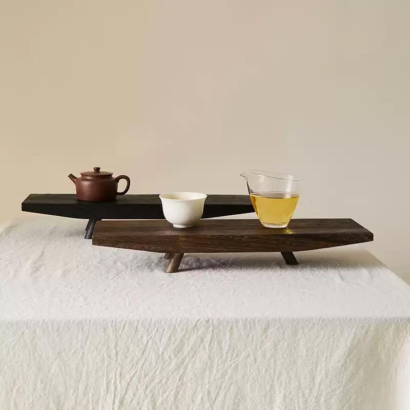 Wabi-sabi Wind Tray Solid Wood Three-leg Wood Grain Ornament Tea Room Bed and Breakfast Bedroom Desktop Home Three-leg Tray