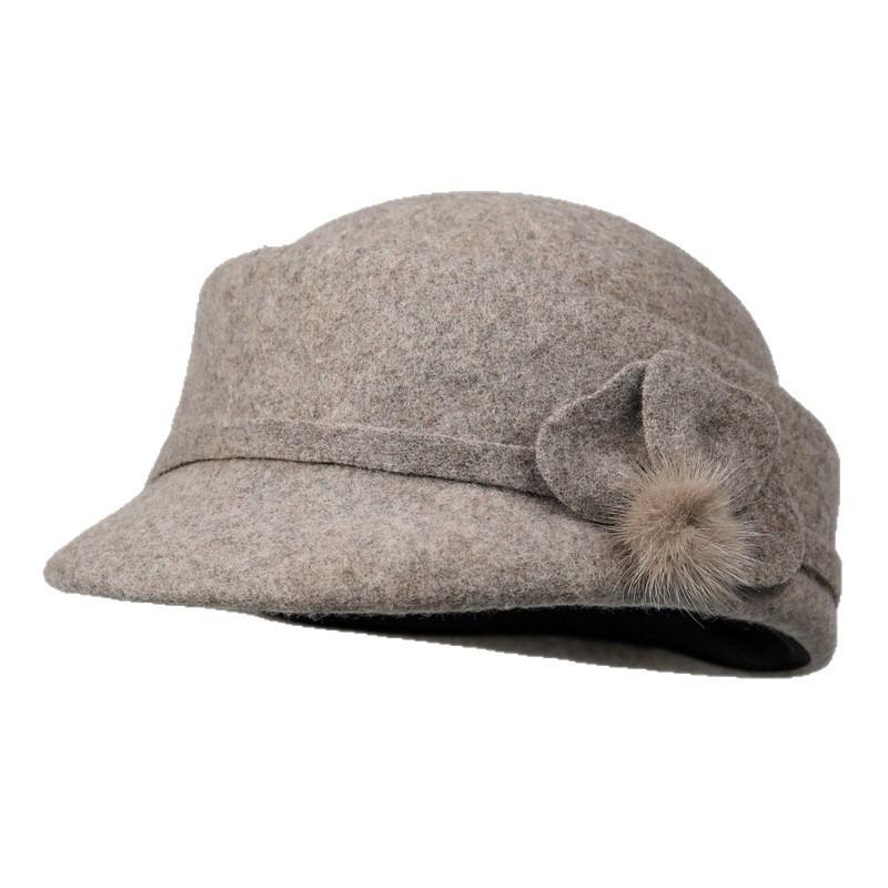 Retro Herbst- und Winter-Damenwolle, elegante dreiblättrige Blume warme kurzkrempige Schirmmütze, kleiner Reiterhut