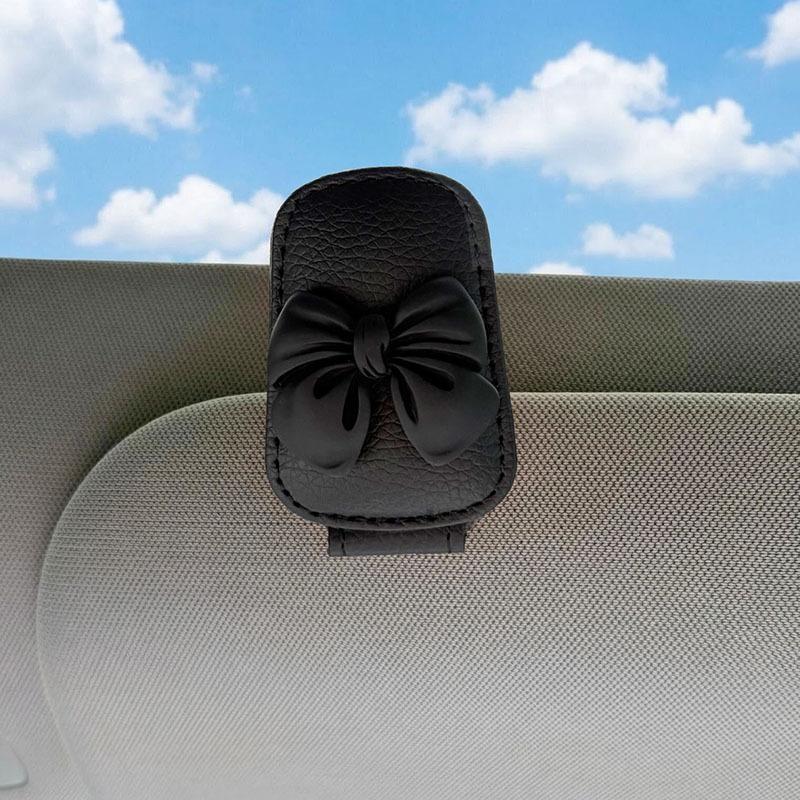 Car Sun Visor Glasses Clip Cute Pink Bow Durable ABS Material Sunglasses Storage Holder Auto Interior Decor