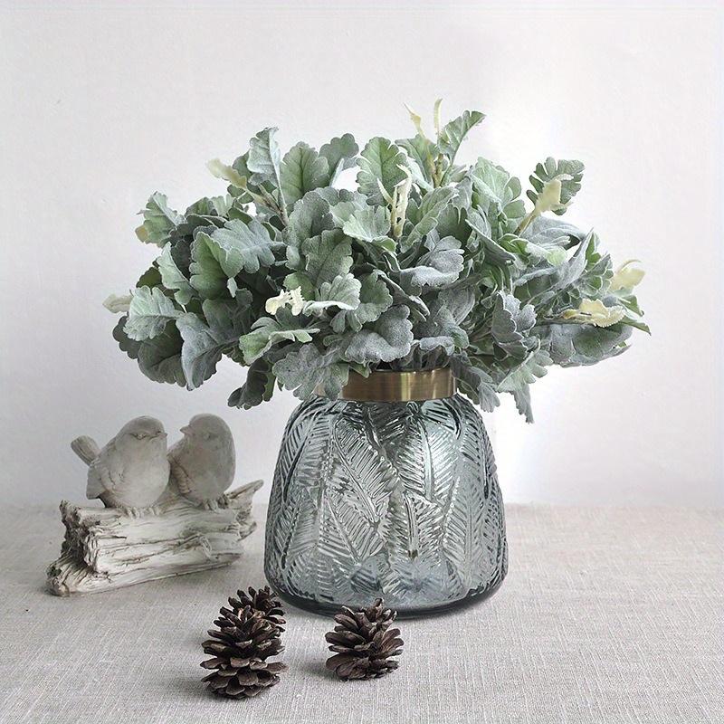 1Pc Green Cineraria Simulation Flower Planting Hairy Silver Leaf, Fake Flower Green Plant