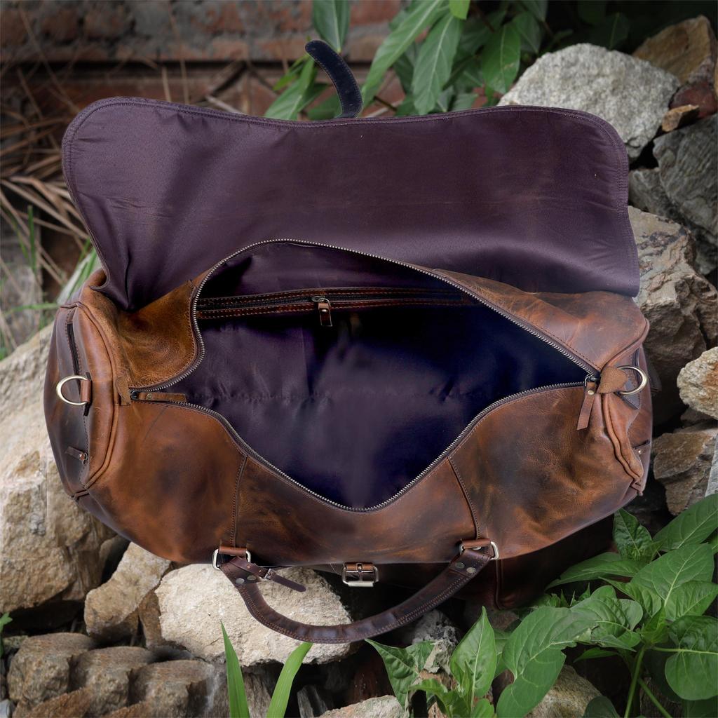 Handmade Full Grain Leather Duffel Bag: Vintage Travel Weekender