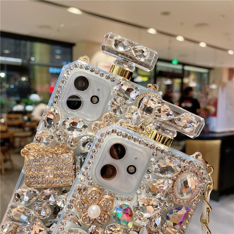 Bling 3D Perfume Bottle Diamant Gems Rhinestone Bling Capa Case Voor For Iphone 14 13 12 11 Pro XR Xs Max 7 8 Plus/Samsung S23 S22 Ultra S21 S20 Plus