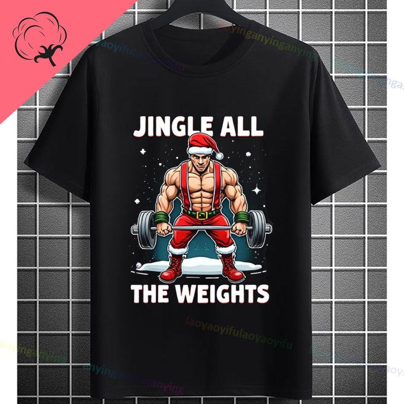 Funny Muscular Santa Christmas Gym Graphic Tshirt Casual Sports Humor Style Pure Cotton Shortsleeve Tshirt Outdoor Clothing