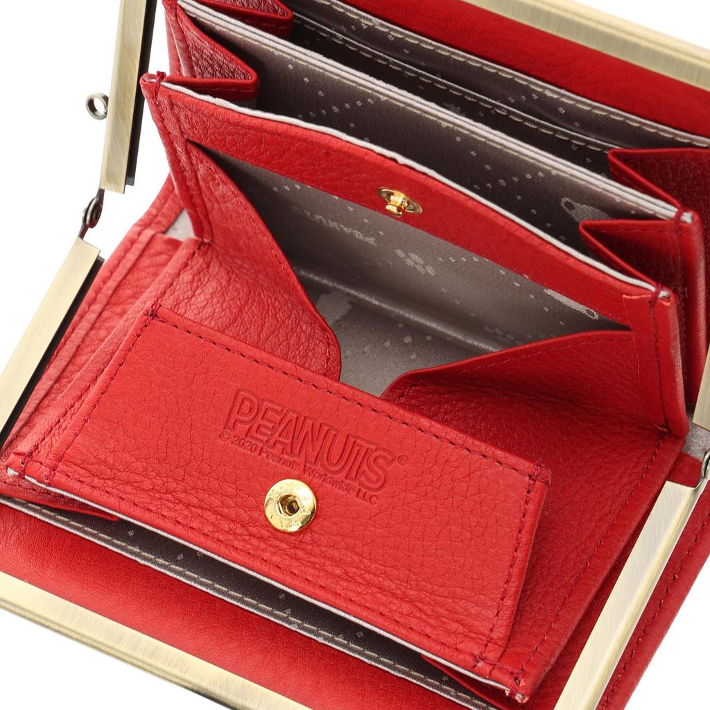 PEANUTS Gentle Dog Portofel Toad Mouth Portofel Portofel lung Poșetă pentru monede Poșetă pentru bancnote Snoopy Piele autentică Piele de vacă ușoară Fabricat în Japonia Roșu
