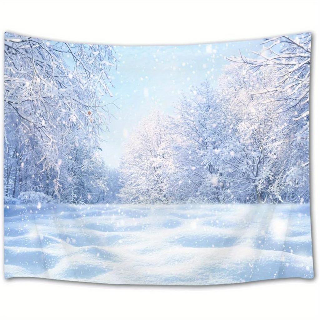 3D Christmas Town Snow Scene Wall Tapestry Winter Wonderland Backdrop New Year Wall Hanging Decor for Living Room Best for Christmas